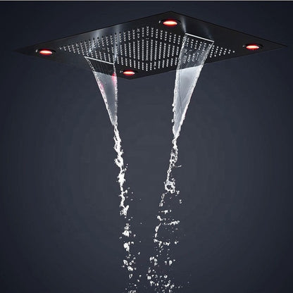 Juno 24 Inch 6 Functions LED Black Shower Set Head Set with Thermostatic Shower Faucet