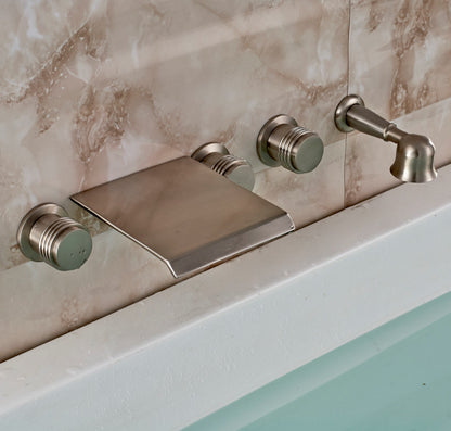 Juno Wall Mounted Brushed Nickel Bathtub Shower Faucet Mixer Tap With Hand Held Shower