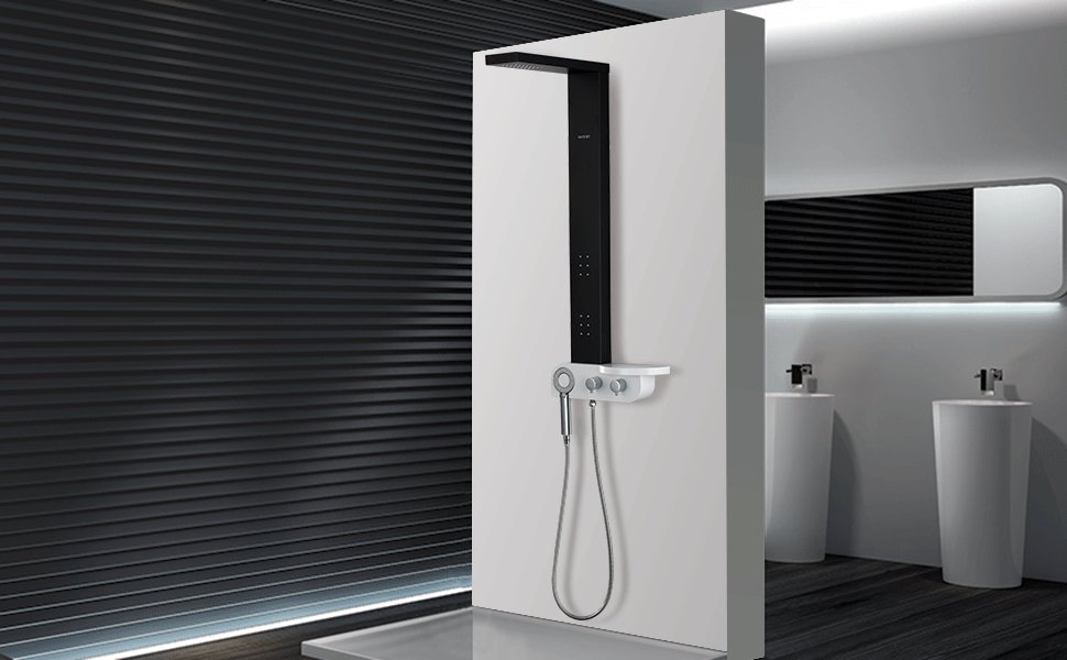 44" Wall Mounted Black Aluminum Multi-Function Shower Panel 9