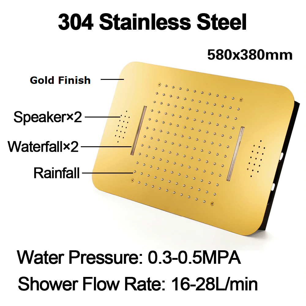 Juno Super Luxury 5 Function Gold Shower System 5 & 3 Knobs With 6 Body Massage Shower Jets Handheld Shower