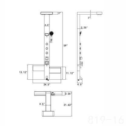 Hammer Stainless Steel Rainfall Shower Panel with Handheld Shower Head