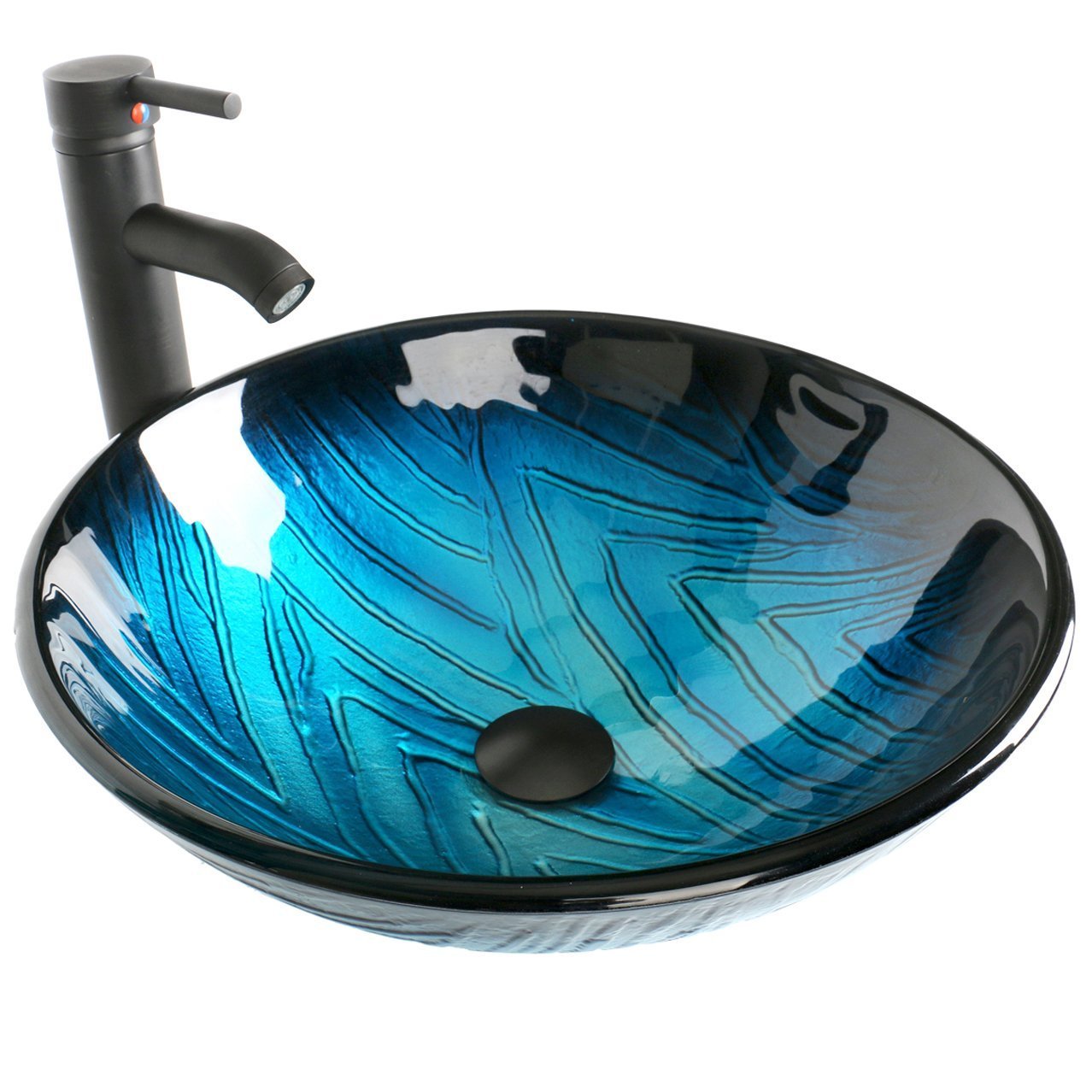Bracilia Blue Bathroom Vessel Sink With Faucet