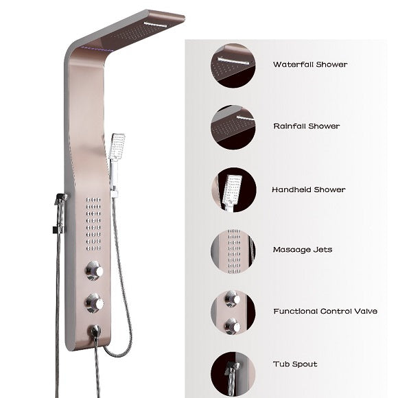 5 Function LED Shower Panel Waterfall Rainfall Shower Head Massage Jets with Hand Shower