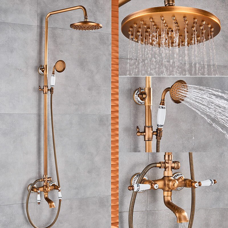 Juno Rain Polished Brass Shower Head Combo Hot & Cold Mixer With Tub Spout