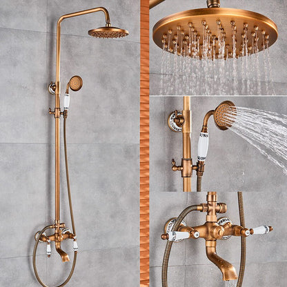 Juno Rain Polished Brass Shower Head Combo Hot & Cold Mixer With Tub Spout