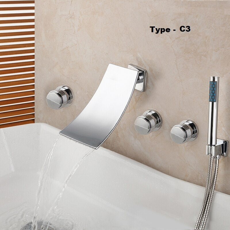Juno Featured 5 pc Bathtub Waterfall Polished Chrome Bathroom Faucet