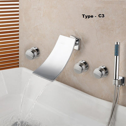 Juno Featured 5 pc Bathtub Waterfall Polished Chrome Bathroom Faucet