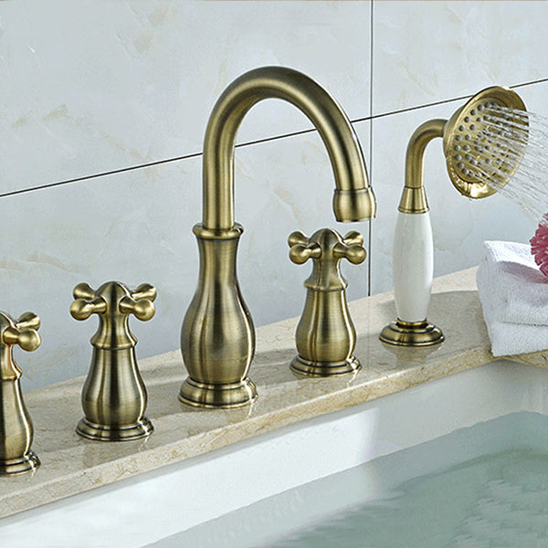 Brushed Bronze Bathtub Faucet Set Deck Mount Bath Tub Mixer Tap
