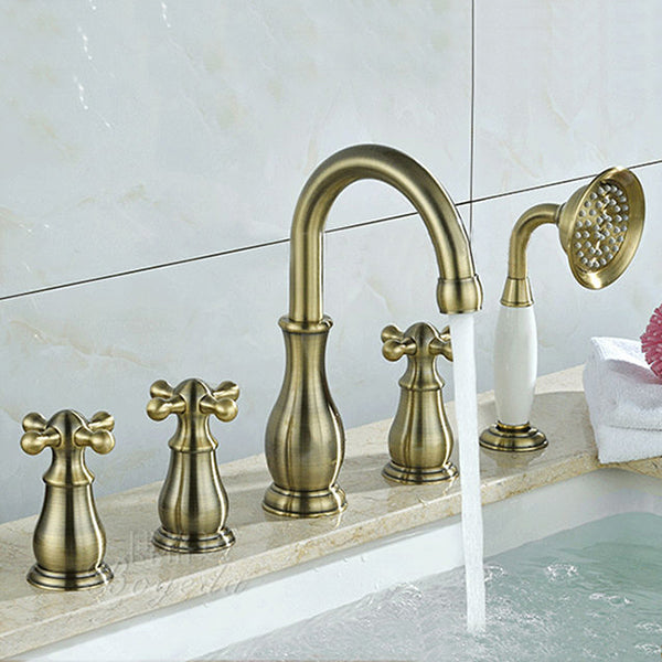 Brushed Bronze Bathtub Faucet Set Deck Mount Bath Tub Mixer Tap