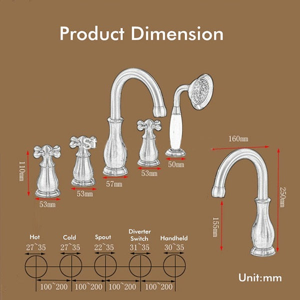 Brushed Bronze Bathtub Faucet Set Deck Mount Bath Tub Mixer Tap