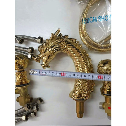 5 pcs Dragon Gold Widespread Waterfall Watertub Faucet  9
