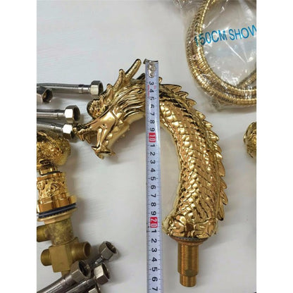 5 pcs Dragon Gold Widespread Waterfall Watertub Faucet  13