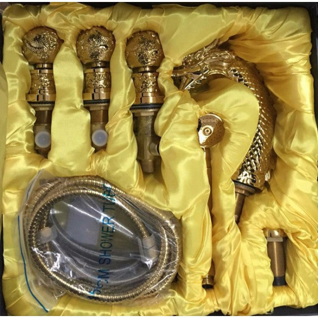 5 pcs Dragon Gold Widespread Waterfall Watertub Faucet  11