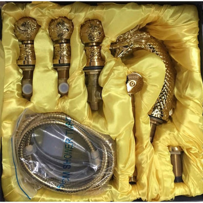 5 pcs Dragon Gold Widespread Waterfall Watertub Faucet  11