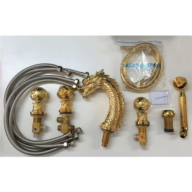 5 pcs Dragon Gold Widespread Waterfall Watertub Faucet  15