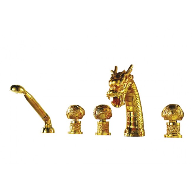 5 pcs Dragon Gold Widespread Waterfall Watertub Faucet  14