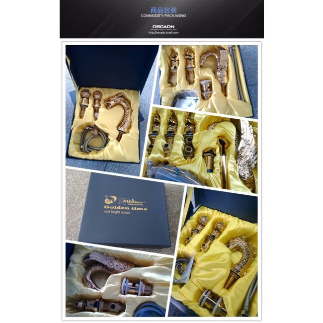5 pcs Dragon Gold Widespread Waterfall Watertub Faucet  4