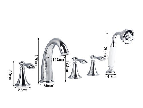 5 Piece Deck Mounted Bathroom Sink  Bathtub Faucets & Mixer Tap Dimensions