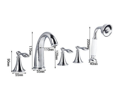 5 Piece Deck Mounted Bathroom Sink  Bathtub Faucets & Mixer Tap Dimensions