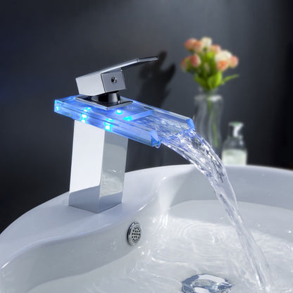 Juno 8" Widespread Single Handle Chrome Finish Color Changing LED Waterfall Bathroom Sink Faucet