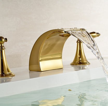 Belem Gold Finish Dual Handle Widespread Waterfall Sink Faucet