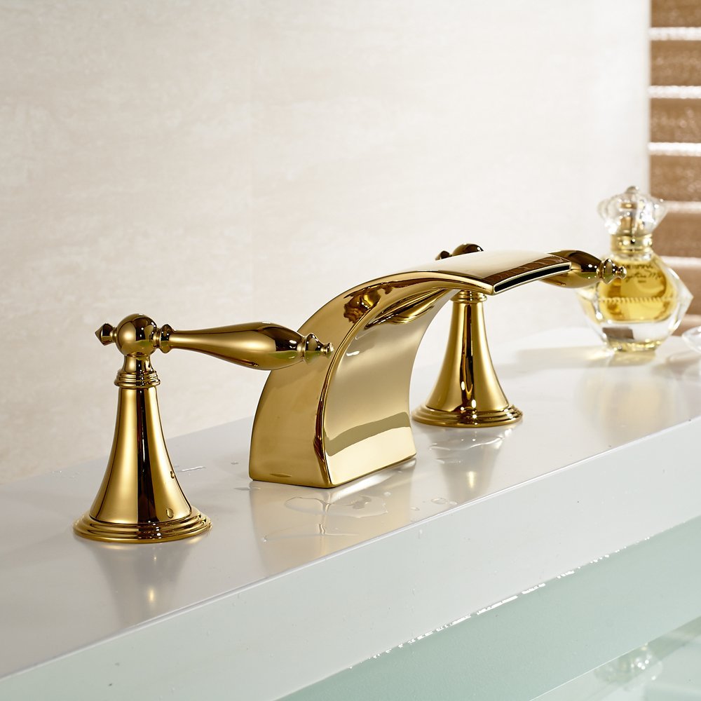 Belem Gold Finish Dual Handle Widespread Waterfall Sink Faucet