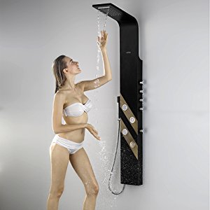 63" Wall Mount Black Aluminum Rainfall Waterfall Bathroom Shower System 7