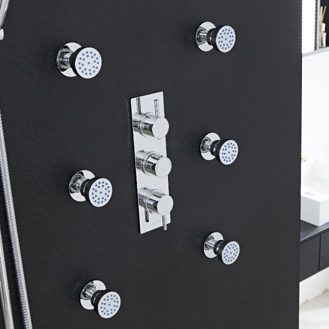 6 Jetted New Thermostatic Ceiling Mount Shower System 12" Rain Shower Head in Shower Set