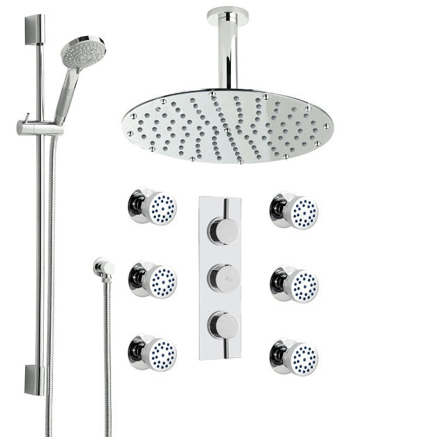 6 Jetted New Thermostatic Ceiling Mount Shower System 12" Rain Shower Head in Shower Set