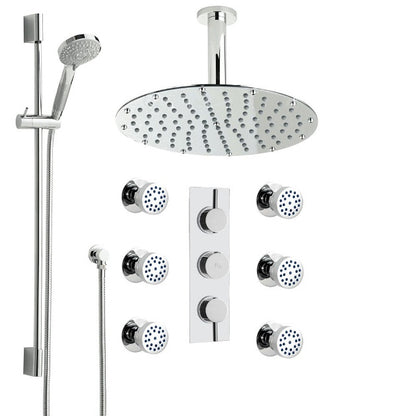 6 Jetted New Thermostatic Ceiling Mount Shower System 12" Rain Shower Head in Shower Set