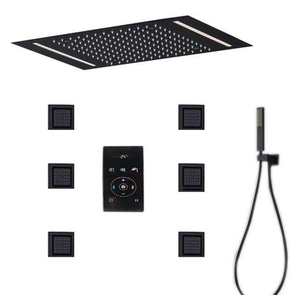 juno Luxury Bathroom Large Black Built-In Rain Shower Set