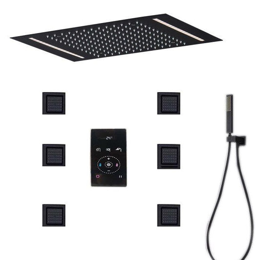 juno Luxury Bathroom Large Black Built-In Rain Shower Set