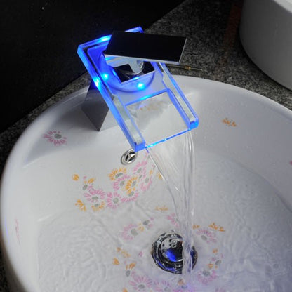 Juno 8" Widespread Single Handle Chrome Finish Color Changing LED Waterfall Bathroom Sink Faucet