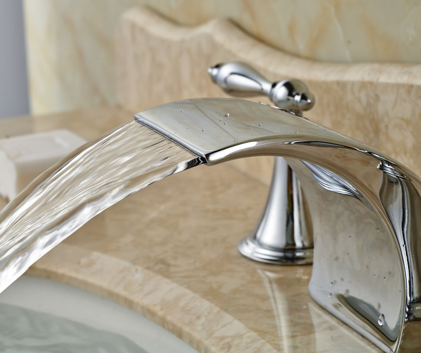 Belem Chrome Finish Dual Handle Widespread Waterfall Sink Faucet