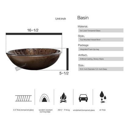 Bracilia Bathroom Vessel Sink With Faucet In Brown