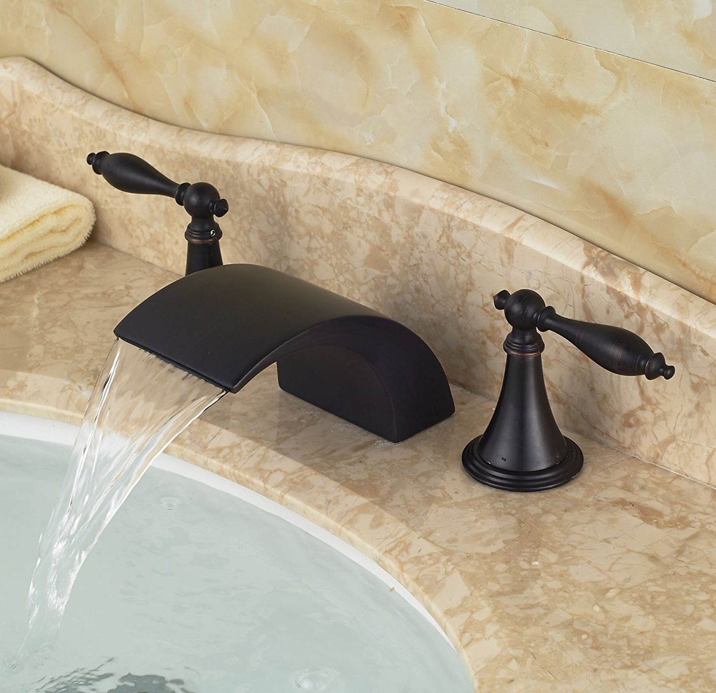 Belem Oil-Rubbed Bronze Dual Handle Widespread Waterfall Sink Faucet