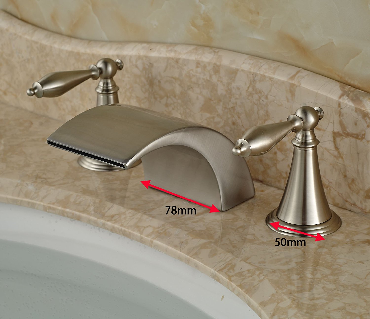 Belem Brushed Nickel Dual Handle Widespread Waterfall Sink Faucet