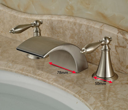 Belem Brushed Nickel Dual Handle Widespread Waterfall Sink Faucet