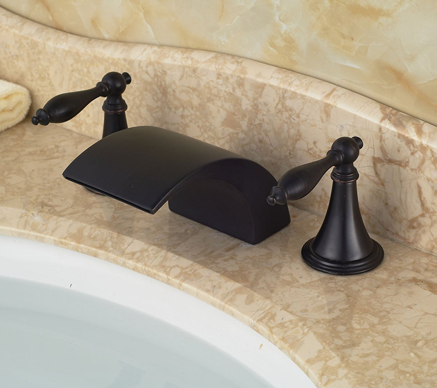 Belem Oil-Rubbed Bronze Dual Handle Widespread Waterfall Sink Faucet