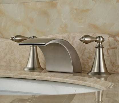 Belem Brushed Nickel Dual Handle Widespread Waterfall Sink Faucet