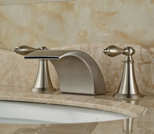 Belem Brushed Nickel Dual Handle Widespread Waterfall Sink Faucet