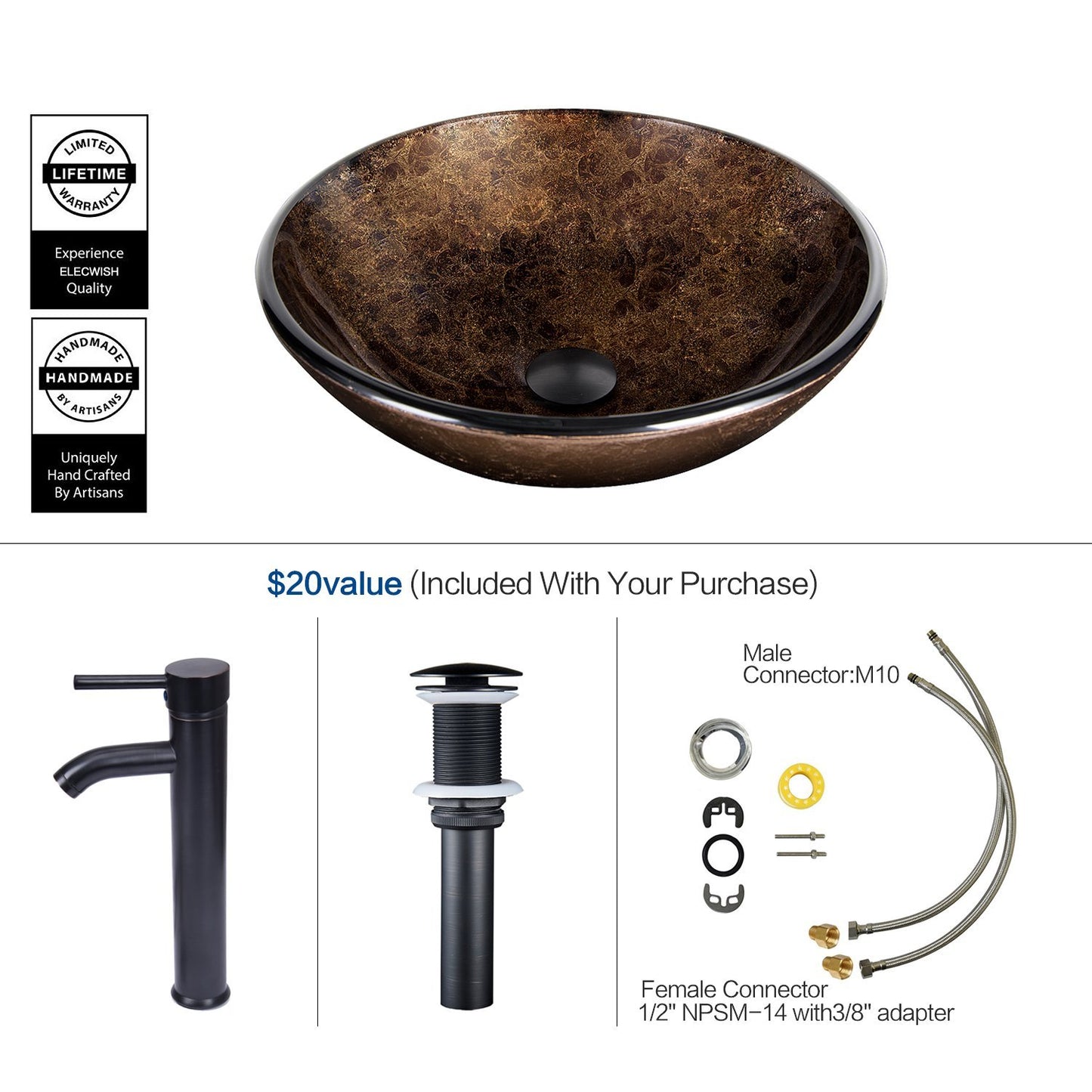 Bracilia Bathroom Vessel Sink With Faucet In Brown