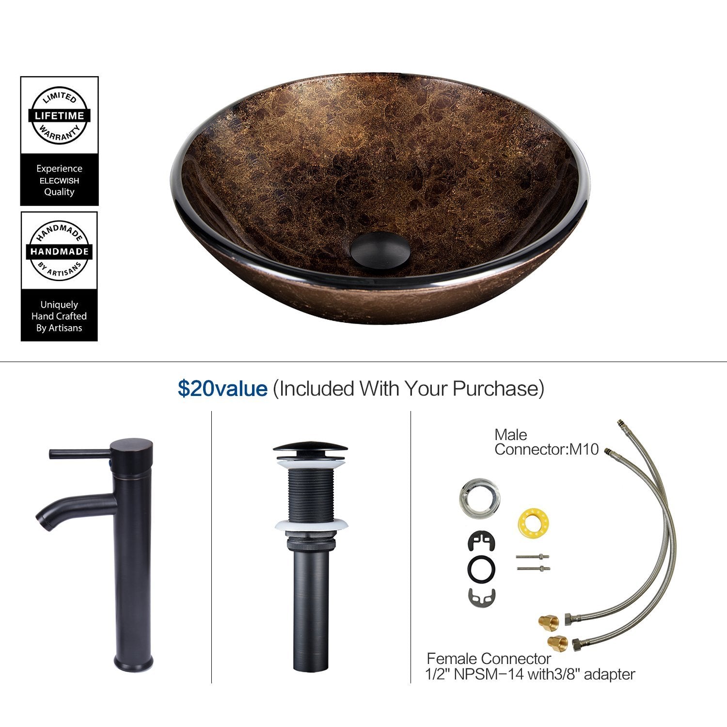 Bracilia Bathroom Vessel Sink With Faucet In Brown