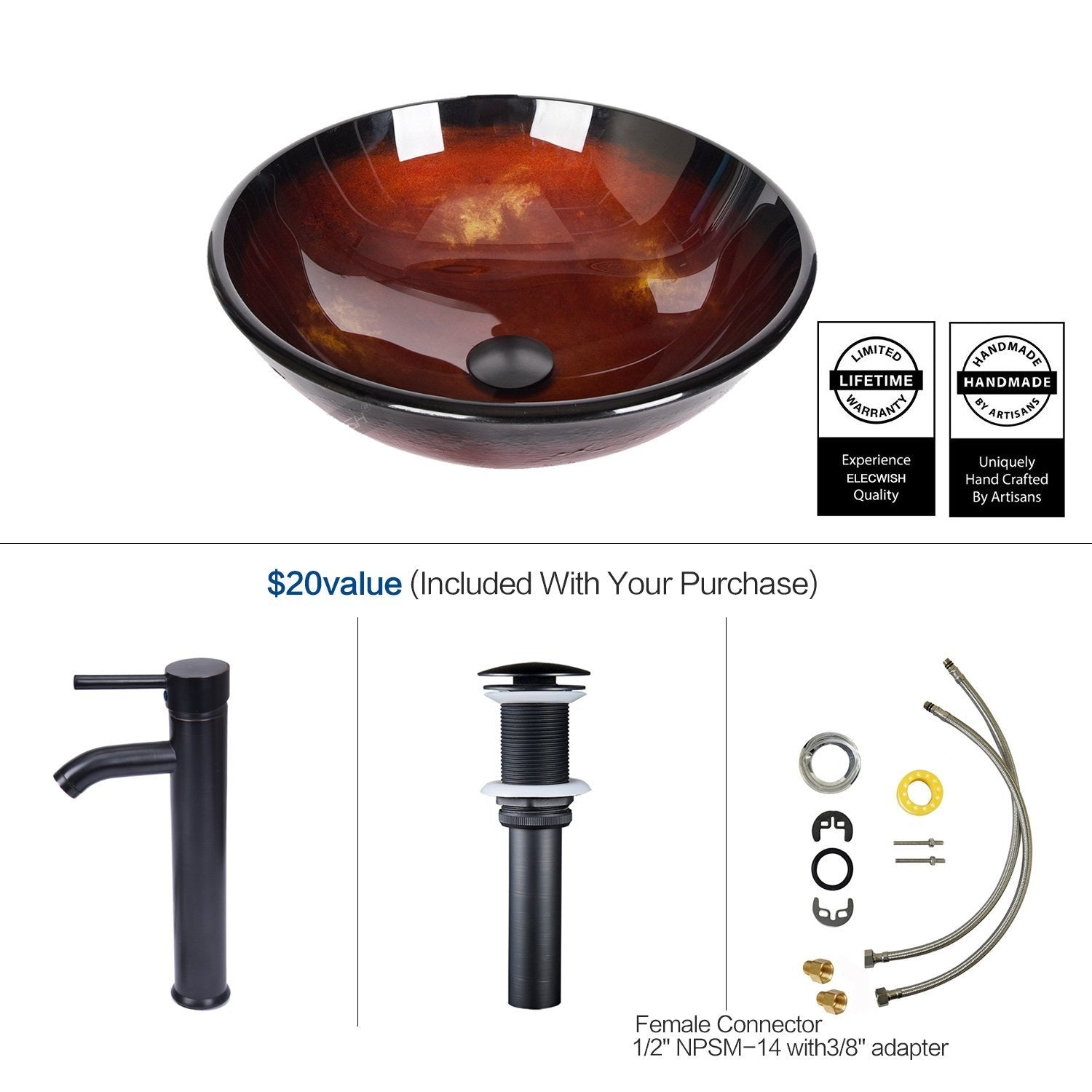 Bracilia Red Bathroom Vessel Sink With Faucet