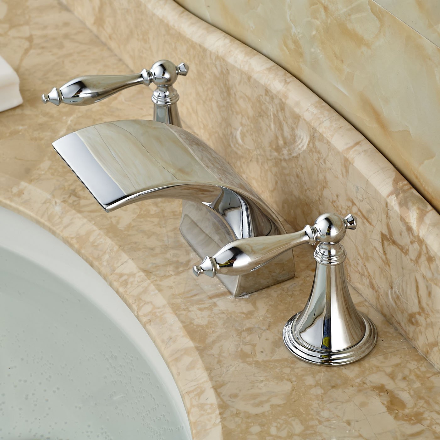 Belem Chrome Finish Dual Handle Widespread Waterfall Sink Faucet