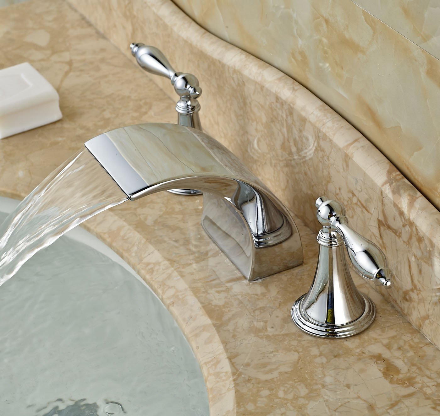 Belem Chrome Finish Dual Handle Widespread Waterfall Sink Faucet