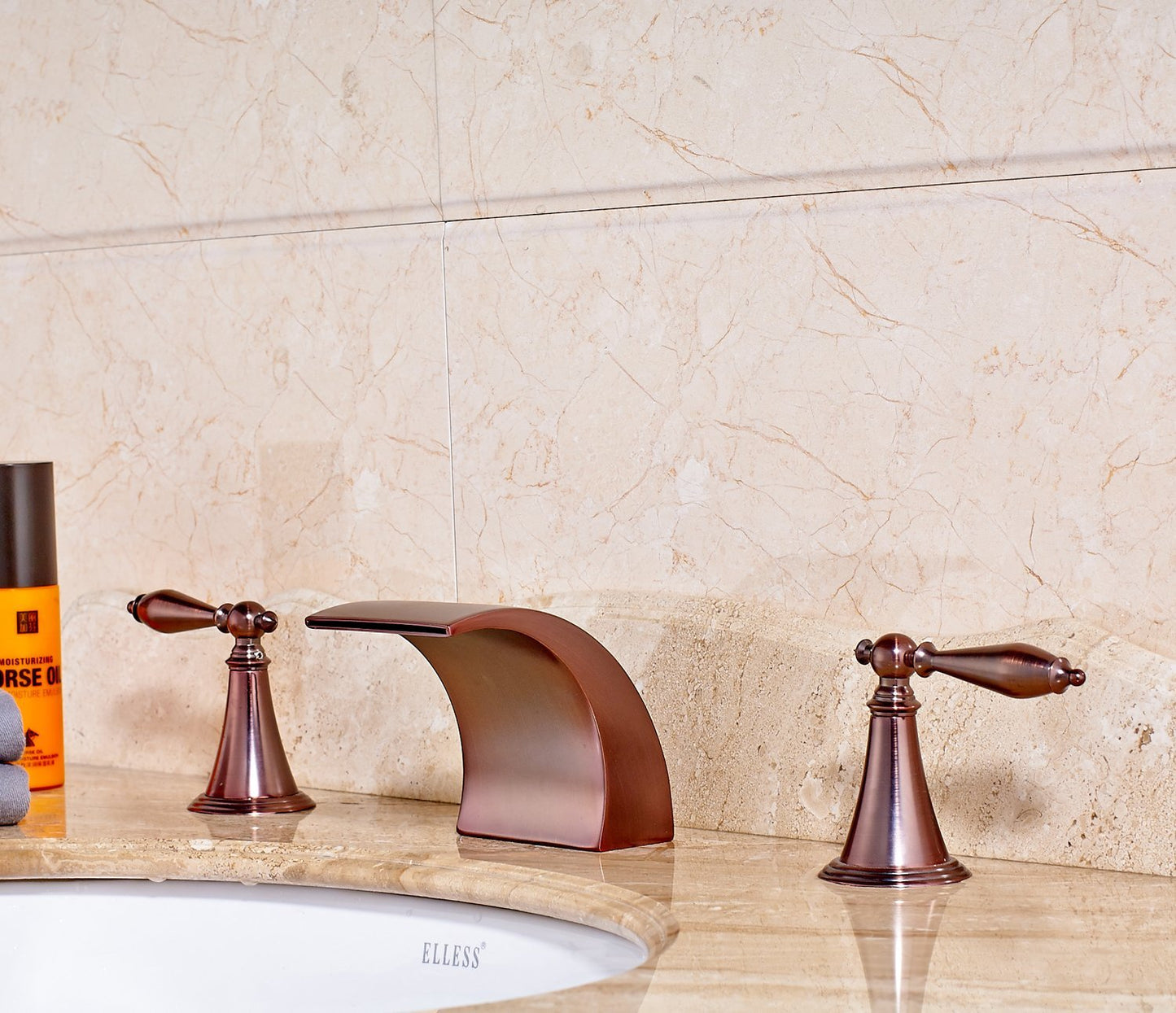 Belem Copper Finish Dual Handle Widespread Waterfall Sink Faucet