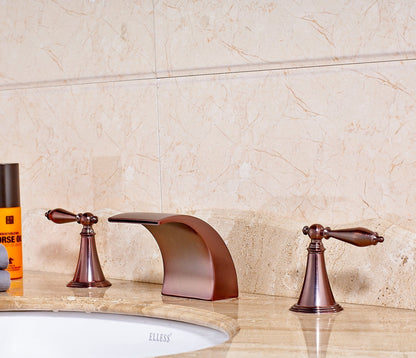 Belem Copper Finish Dual Handle Widespread Waterfall Sink Faucet