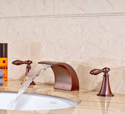 Belem Copper Finish Dual Handle Widespread Waterfall Sink Faucet