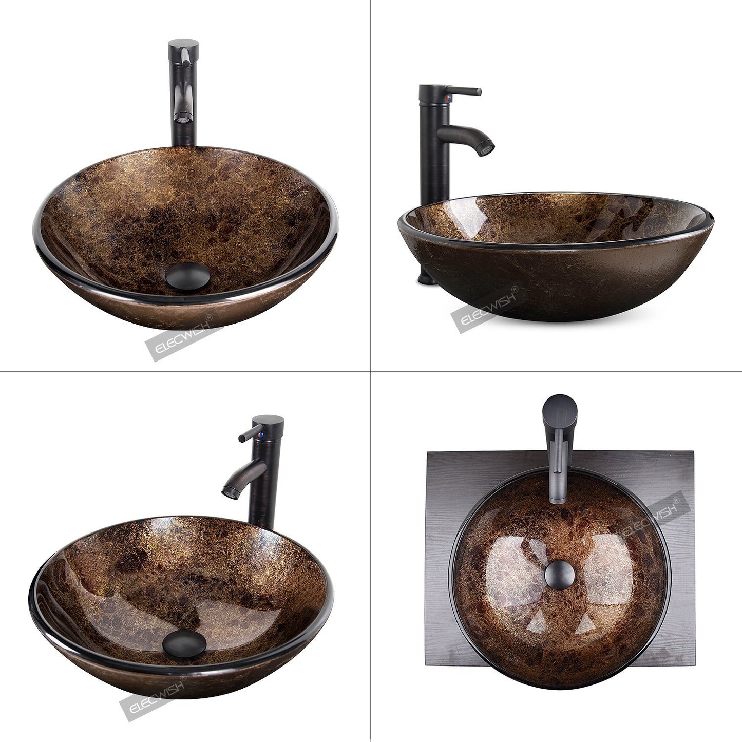 Bracilia Bathroom Vessel Sink With Faucet In Brown